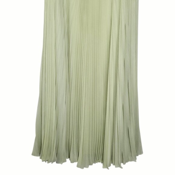 Alexis Sunniva Sage Green‎ Pleated Strapless Plissé Maxi Dress Gown Size L - Picture 7 of 14